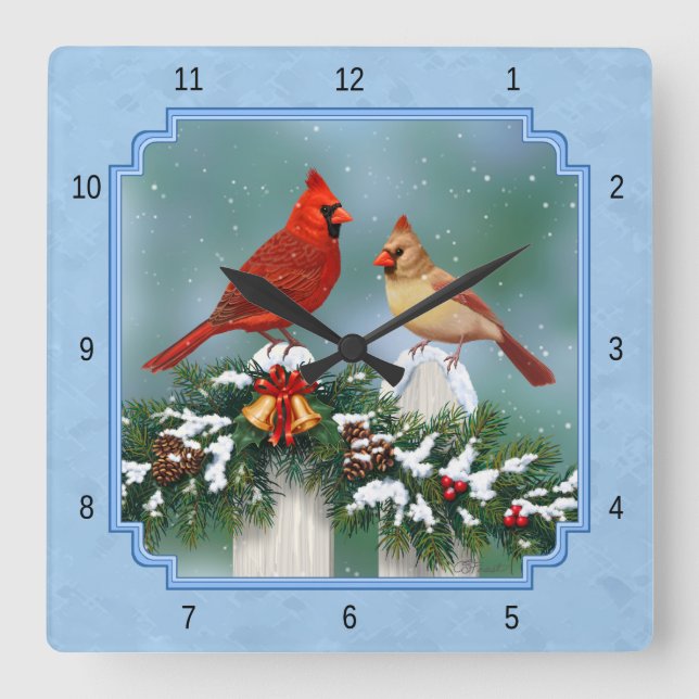 Relógio Quadrado Cardinais de Natal (Frente)