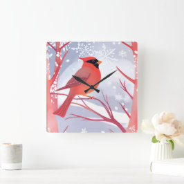 Relógio Quadrado Cardinal Vermelho | Bela Pintura em Aquarela