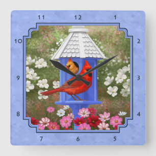 Relógio Quadrado Cardinhos e Azul-Casinha-redonda