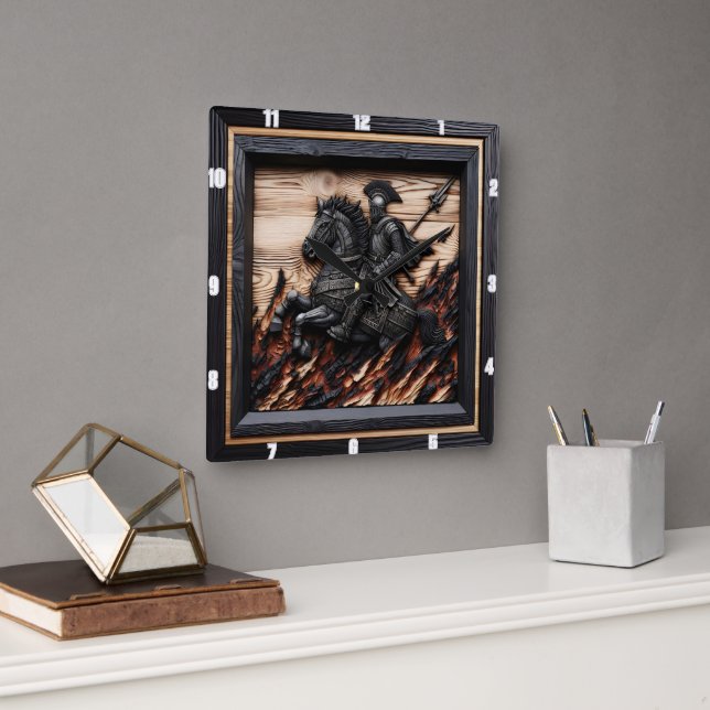 Relógio Quadrado Carga Medieval: Hora Personalizada Da Arte Da Made (Escritório)