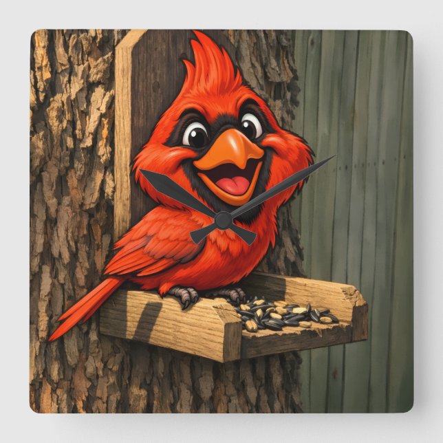 Relógio Quadrado Caricatura de Cardinal (Frente)
