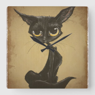 Relógio Quadrado Caricatura Sassy do gato preto