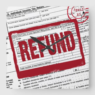 Relógio Quadrado carimbo de reembolso no formulário de imposto sobr