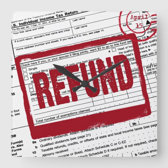 Relógio Quadrado carimbo de reembolso no formulário de imposto sobr (Frente)