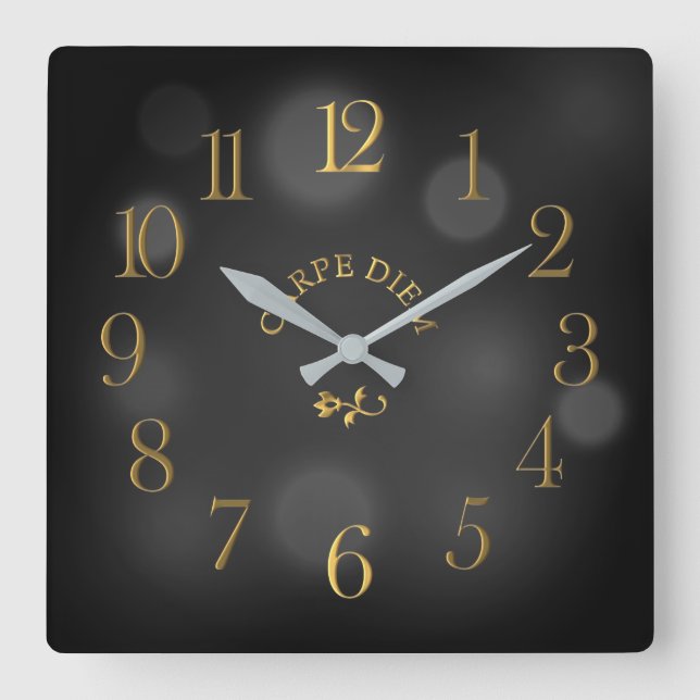 Relógio Quadrado Carpe Diem Black Bokeh Acryall Clock (Frente)