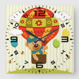 Relógio Quadrado Carro de Balão de Urso de Teddy