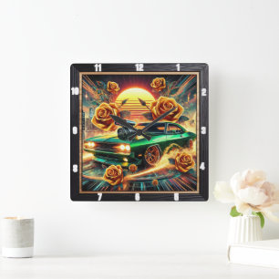 Relógio Quadrado Carro Muscular de Inspiração Retroativa com Arte F