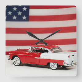 Relógio Quadrado Carro Retroativo Com Bandeira Americana
