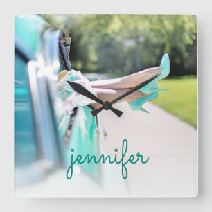 Relógio Quadrado Carro vintage Mint Green High Heels Garota