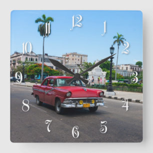 Relógio Quadrado Carros retros na rua de Havana
