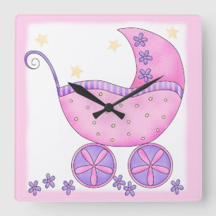 Relógio Quadrado Carruagem Pink Baby Buggy Personalizada