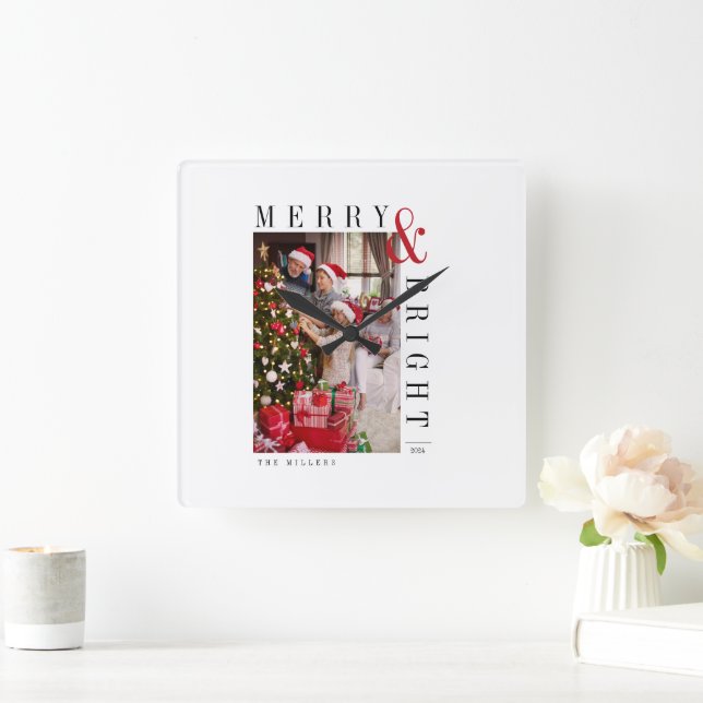 Relógio Quadrado Cartão de Natal da Família Moderno Roteiro de Féri (Lar)