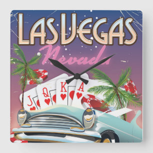Relógio Quadrado Cartaz de férias estilo vintage de Las Vegas