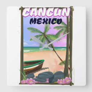 Relógio Quadrado Cartaz de praia de Cancun México.