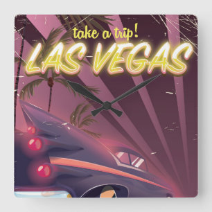 Relógio Quadrado Cartaz de viagem de automóvel vintage de Las Vegas