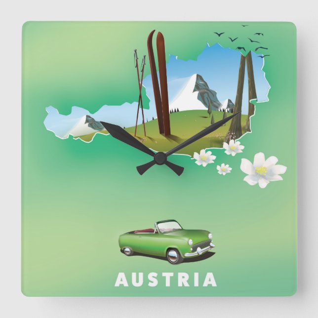 Relógio Quadrado cartaz de viagem de esqui na Áustria (Frente)