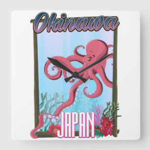 Relógio Quadrado Cartaz de viagem de lula do Japão Okinawa