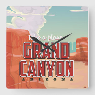 Relógio Quadrado Cartaz de viagem vintage do Grand Canyon