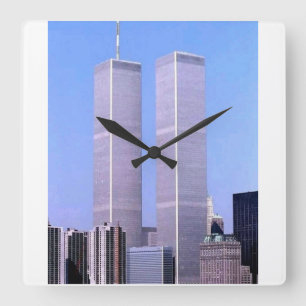 Relógio Quadrado Cartaz do World Trade Center Twin Towers Vintage N