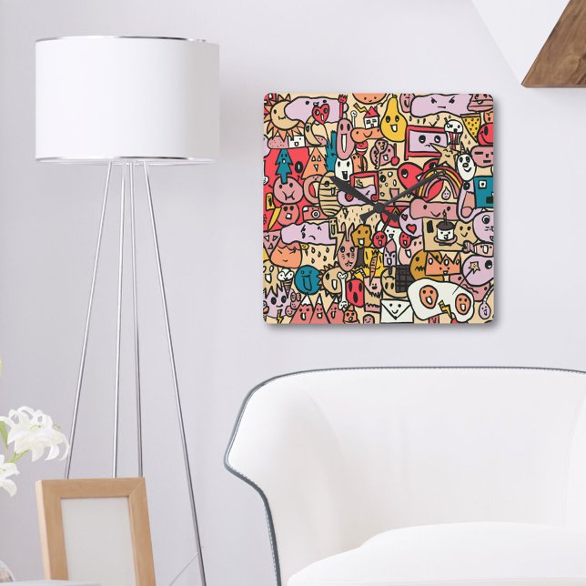 Relógio Quadrado Cartões De Cartões Divertidos Desenhando As Crianç (Criador carregado)