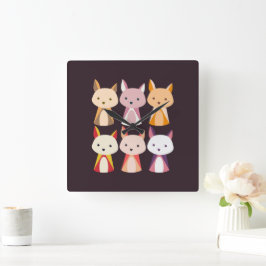 Relógio Quadrado Cartoon Colorida Fox