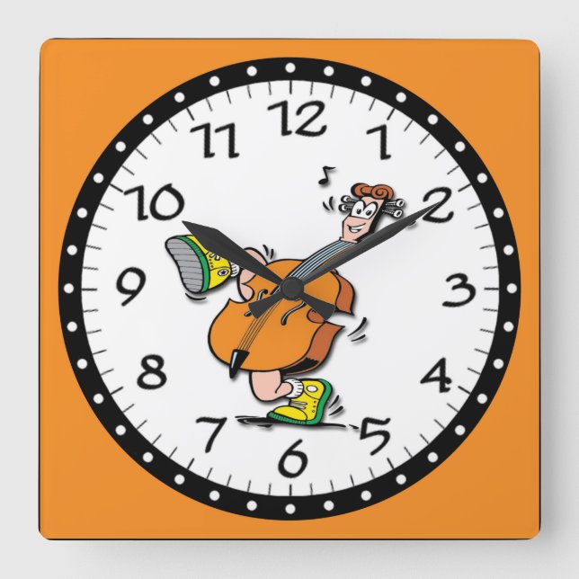 Relógio Quadrado Cartoon Guitar Man (Frente)