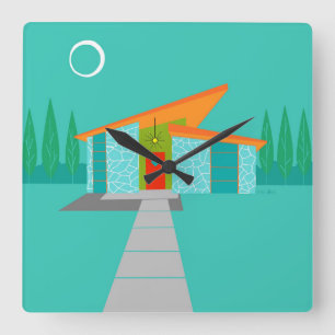 Relógio Quadrado Cartoon House Casa Acrylic Wall Clock Quadrado da