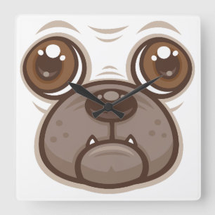 Relógio Quadrado Cartoon Pug Mug Puppy Dog Face
