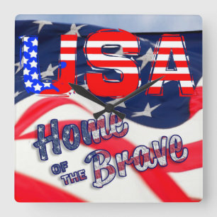 Relógio Quadrado Casa da bandeira brava nos EUA