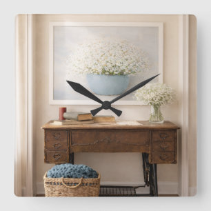 Relógio Quadrado Casa de Campo “O Lar é Onde Está o Amor” Decoração