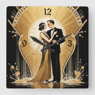 Relógio Quadrado Casal Art Deco