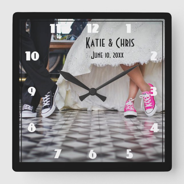 Relógio Quadrado Casal de Casamento do Diner do Estilo Retro (Frente)