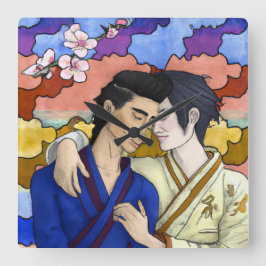 Relógio Quadrado Casal gay no estilo da arte ukiyo-e japonesa