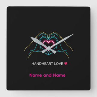 Relógio Quadrado Casal Luxuoso Realista de Mãos Dadas com Anel de O