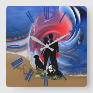 Relógio Quadrado Casal Namorados de lua de mel