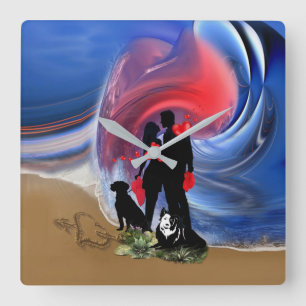 Relógio Quadrado Casal Namorados de lua de mel