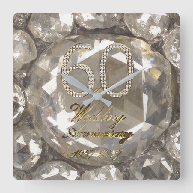 Relógio Quadrado Casamento de Diamante de 60 anos 2017 Elegante (Frente)