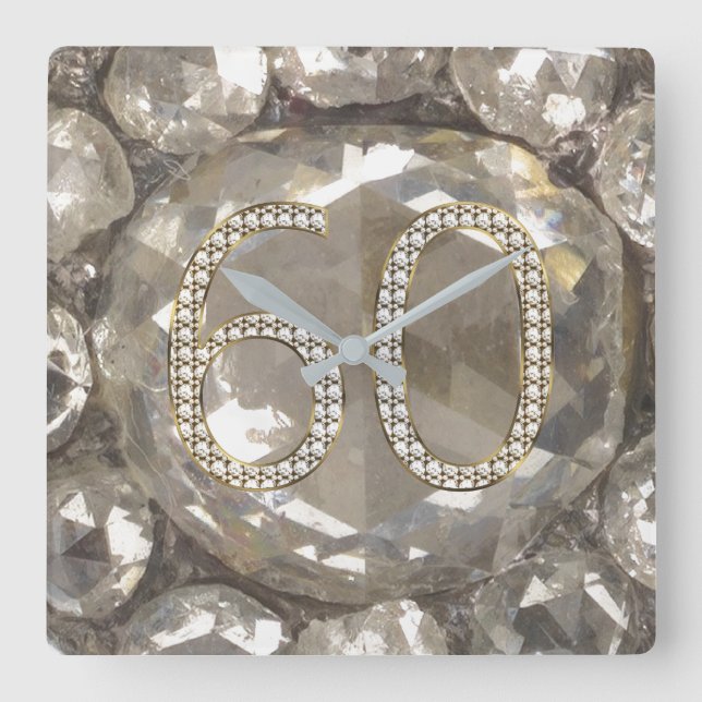 Relógio Quadrado Casamento de Diamante de 60 anos 2017 Elegante (Frente)