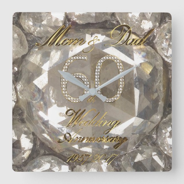 Relógio Quadrado Casamento de Diamantes 2017 dos 60 anos (Frente)
