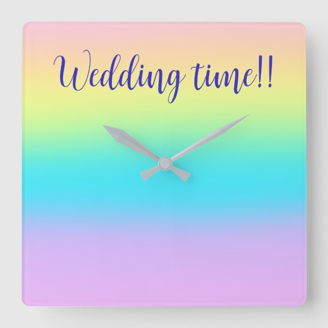 Relógio Quadrado Casamento de Gradiente Grande Pastel Rainbow (Frente)