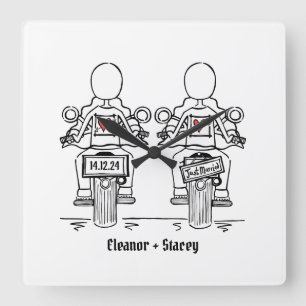 Relógio Quadrado Casamento de motocicleta de duas noivas personaliz