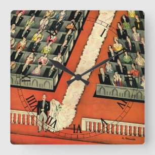 Relógio Quadrado Casamento vintage, Art Deco Bride e Groom Recém-c