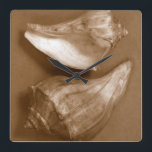 Relógio Quadrado Cascas Sensuais<br><div class="desc">Renee W. Stramel captura essas conchas em um lindo tom de sepia. Esta peça de arte safra é uma adição perfeita a qualquer amante de anêmonas do mar. Pegue seu impressão de arte hoje em dia em seu produto.</div>