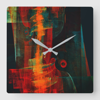 Relógio Quadrado Cascata Laranja Vermelho Abstrato