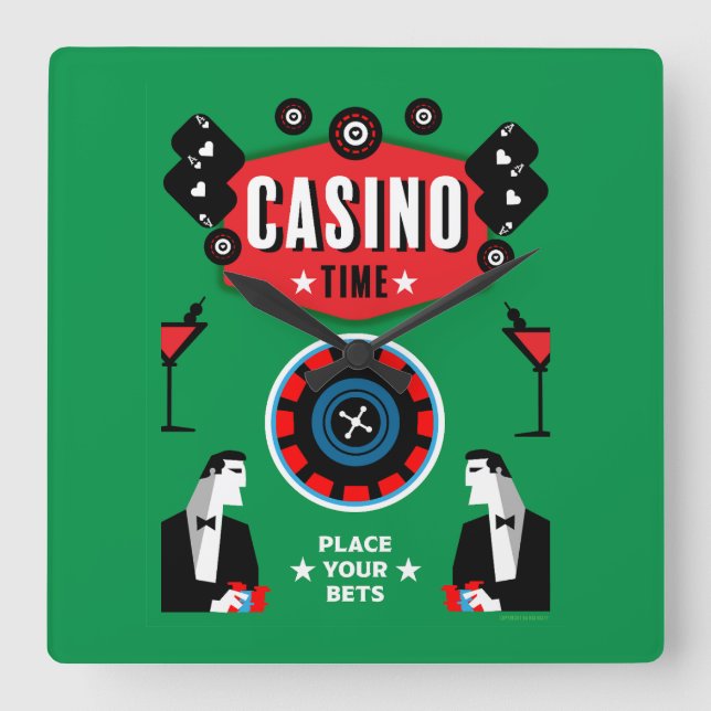 Relógio Quadrado Casino Gambling Poker Roulette (Frente)
