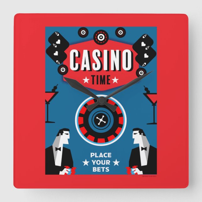 Relógio Quadrado Casino Gambling Poker Roulette (Frente)