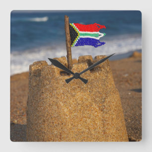 Relógio Quadrado Castelo De Areia Com Bandeira Sul-Africana, Umhlan
