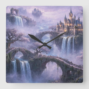 Relógio Quadrado Castelo de Fantasia Paisagem Surrealista Azul Lava