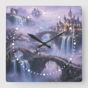 Relógio Quadrado Castelo de Fantasia Paisagem Surrealista Azul Lava