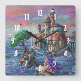 Relógio Quadrado Castelo Mermaid